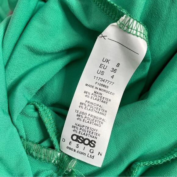 ASOS DESIGN Flare Leg Jumpsuit Size 4 Slinky Green Glam Plunge Tie Front Retro - Picture 7 of 7